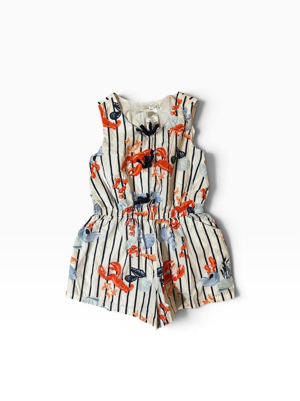 Max Studio Cream & Navy Striped Floral Romper with Red Accents